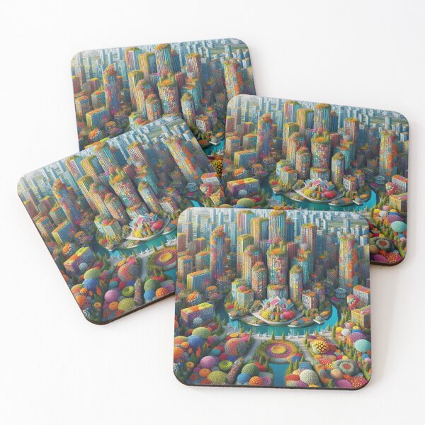 Item preview, A City with Buildings made of Colorful Flowers. 4 designed and sold by AIExpressive.