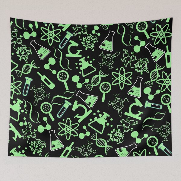 Item preview, biochemistry science lab molecular bright green black pattern designed and sold by DesignYourWaystore.