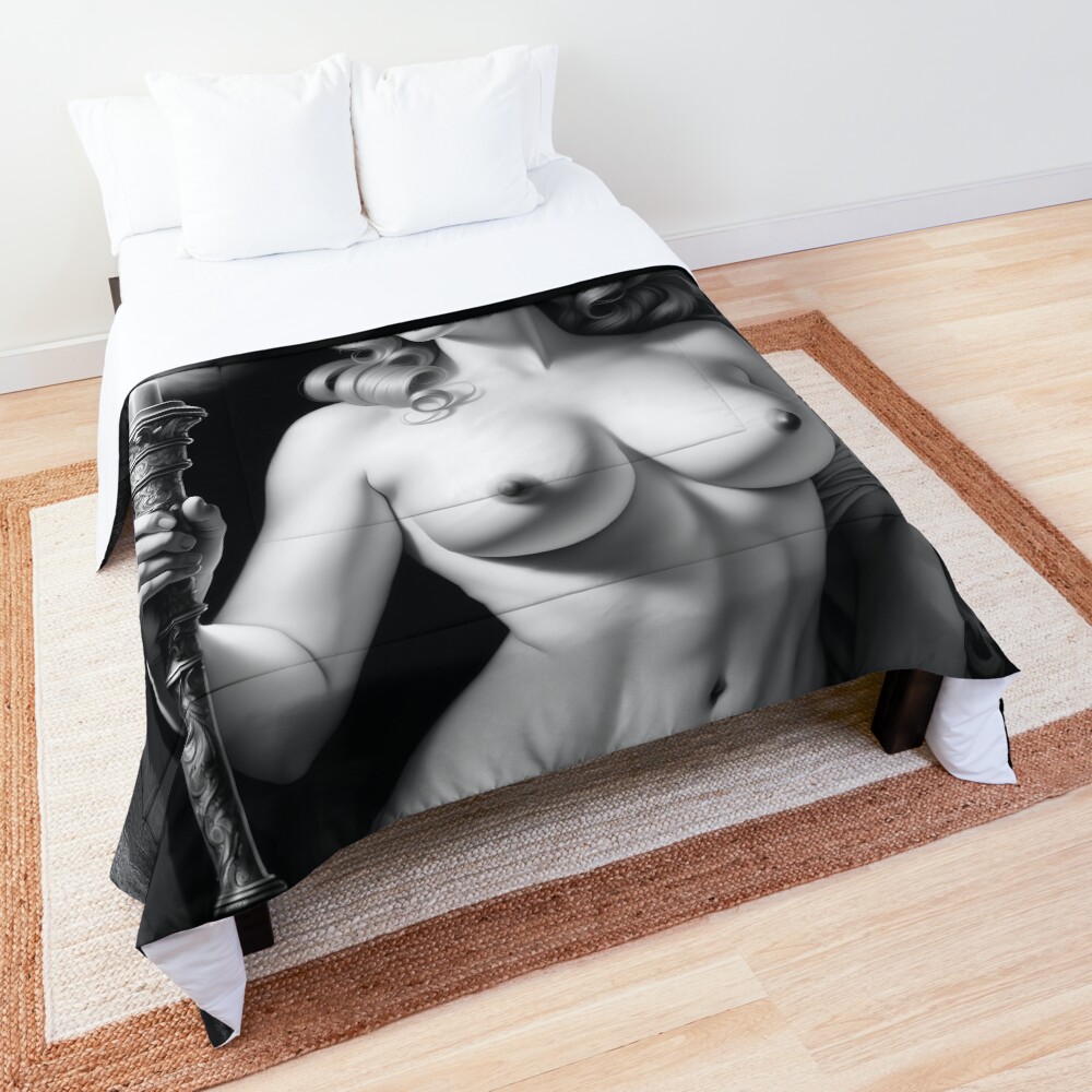 Is there Someone Lurking In The Dark Beautiful Pin Up Portrait AI Concept Art by Xzendor7 Decorative Comforter Pin Up Art Print