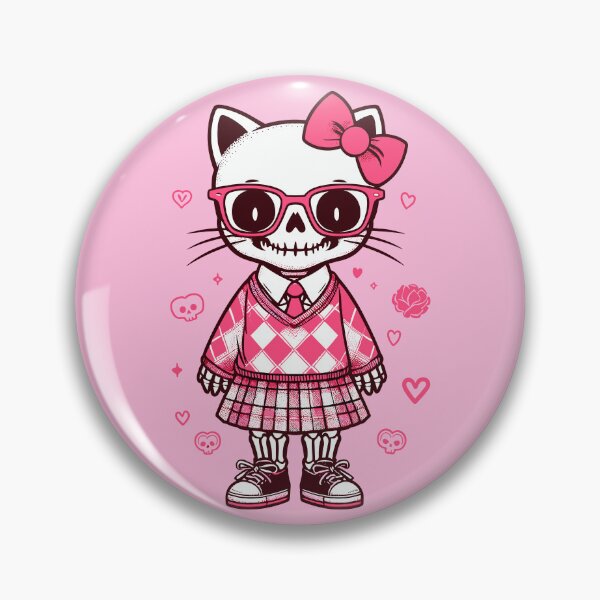 Item preview, Cat skeleton with glasses and school uniform, preppy skull, Pink skeleton of a cat designed and sold by Niktarka.