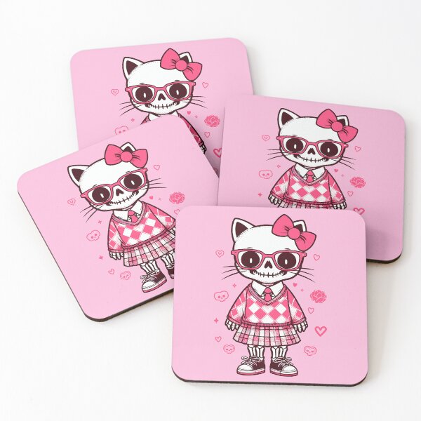 Item preview, Cat skeleton with glasses and school uniform, preppy skull, Pink skeleton of a cat designed and sold by Niktarka.