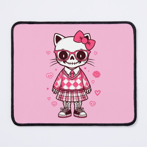 Item preview, Cat skeleton with glasses and school uniform, preppy skull, Pink skeleton of a cat designed and sold by Niktarka.