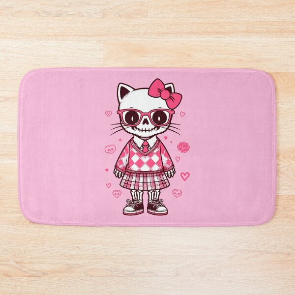 Item preview, Cat skeleton with glasses and school uniform, preppy skull, Pink skeleton of a cat designed and sold by Niktarka.