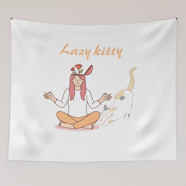 Item preview, Yoga woman and lazy kitty  designed and sold by Kemobanawity.