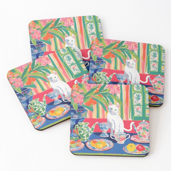 Item preview, Preppy English tea with white cat designed and sold by SophieClimaArt.