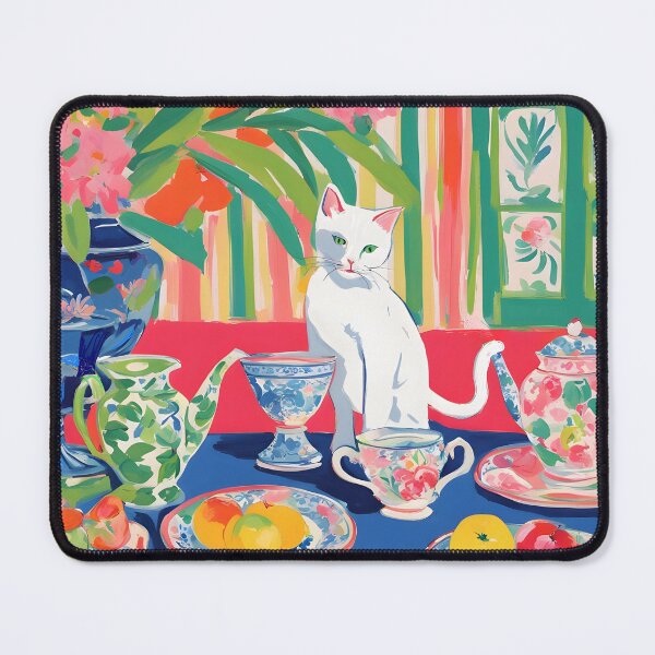 Item preview, Preppy English tea with white cat designed and sold by SophieClimaArt.