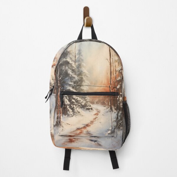 Item preview, Deep in the forest, snowy winter woodland path surrounded by trees brush stroke painting designed and sold by NBSStore.
