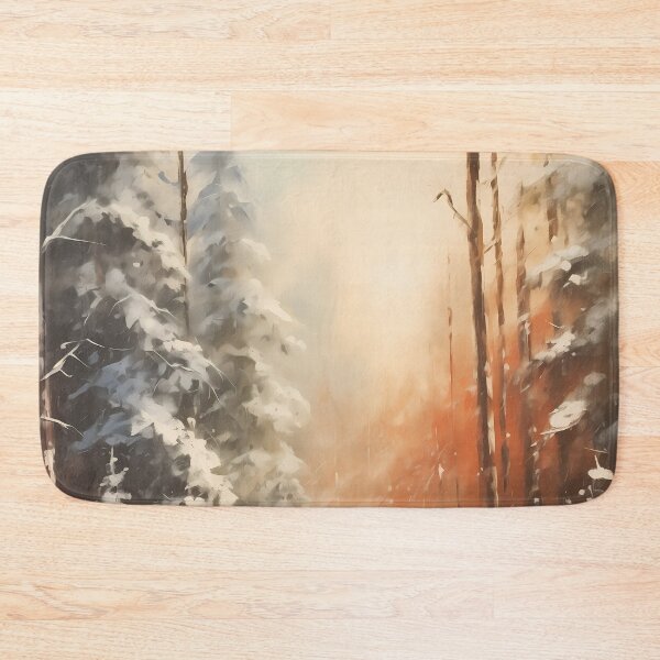 Item preview, Deep in the forest, snowy winter woodland path surrounded by trees brush stroke painting designed and sold by NBSStore.