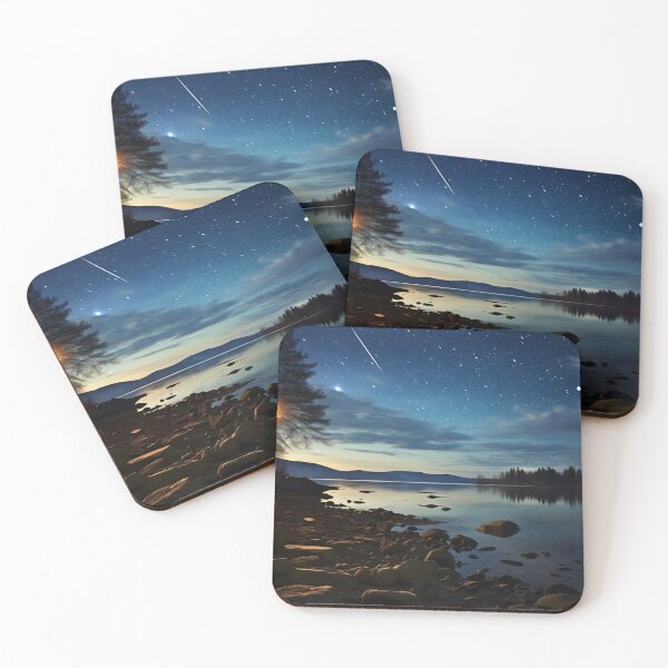 Item preview, Falling or shooting star on starry sky at night lake photography designed and sold by NBSStore.
