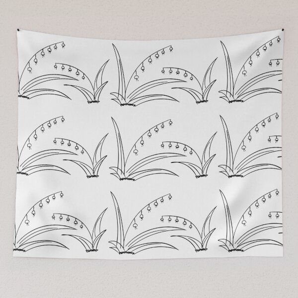Item preview, Grass and Bell flowers on ground, cartoon hand drawn in black line designed and sold by pipikijung.