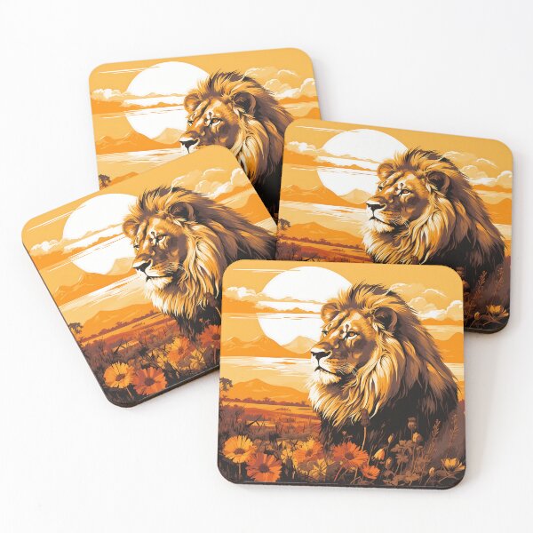 Item preview, Lion king of the jungle, wild cat predator animal in flower field at the sunset artwork designed and sold by NBSStore.