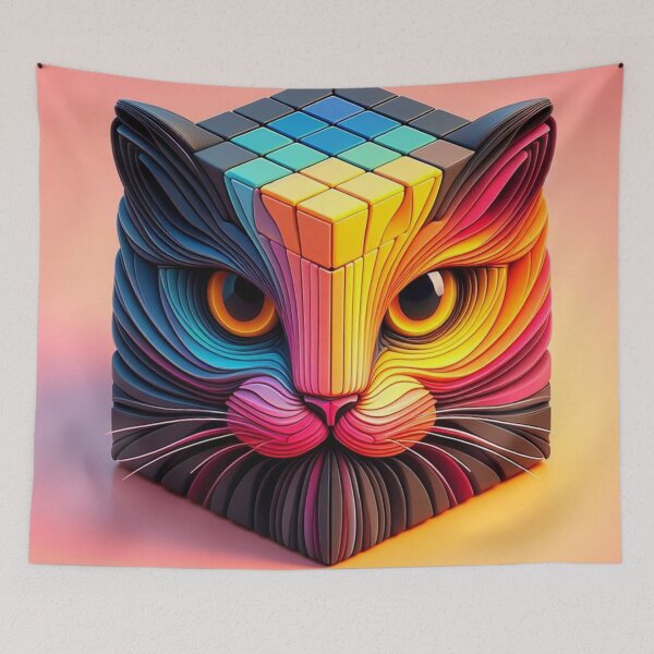 Item preview, Cube Colorful Cat Cubism Digital Art 3 designed and sold by AIExpressive.
