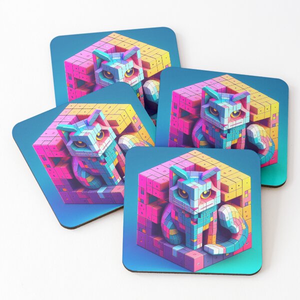 Aperçu de l'œuvre Cube Chat Coloré Cubisme Art Numérique 4 créée et vendue par AIExpressive.