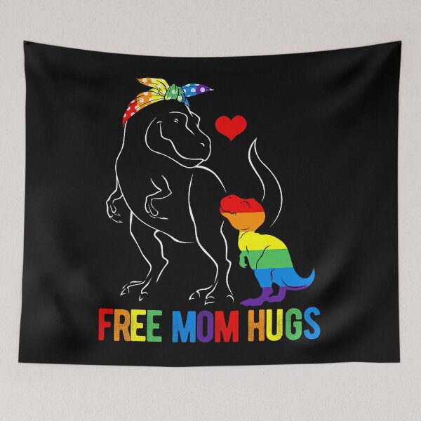 Item preview, LGBT Free Mom Hugs Dinosaur Rex Mamasaurus Ally Rainbow Flag designed and sold by SpeedyPrints.