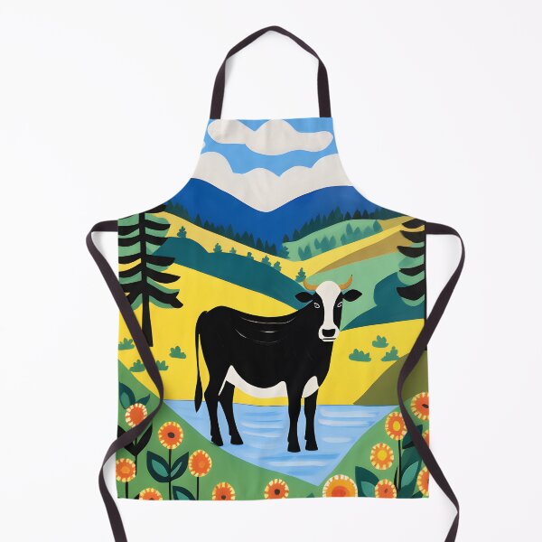 Item preview, Whimsical Colorful Folk Art | Playful Cow | Rural Scene | Joyful Quaint Simple Painting | Quirkey Charming Style | Colorful Accents designed and sold by iooii.