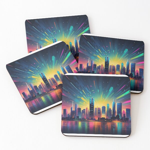Item preview, Cosmic Vibrance: Neon Streaks Over Reflective Waterfront designed and sold by ArtComixHaven.