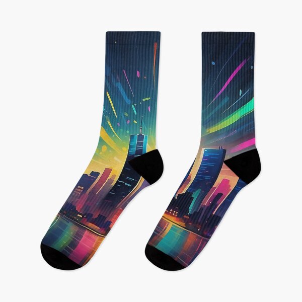 Item preview, Cosmic Vibrance: Neon Streaks Over Reflective Waterfront designed and sold by ArtComixHaven.
