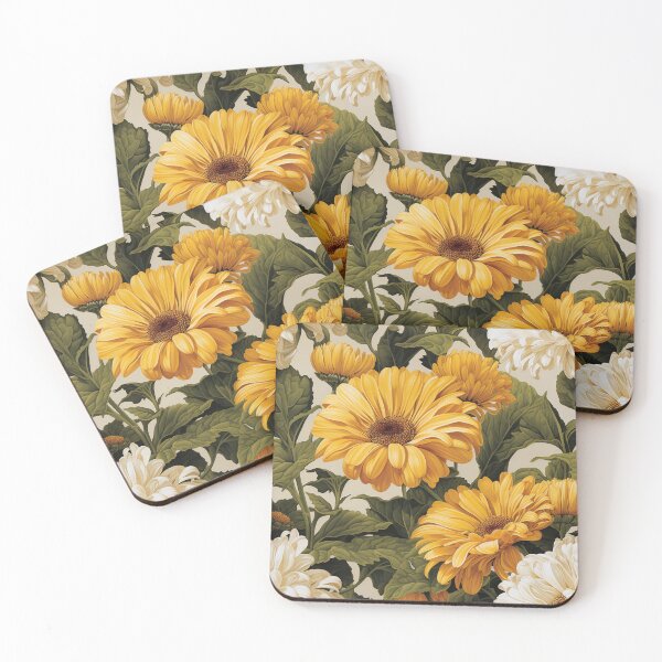 Item preview, Gerbera Tile 05: Radiating Sunshine Smiles in Green-Cladded Sunbeam Fields of Joy designed and sold by TheBrainArt.