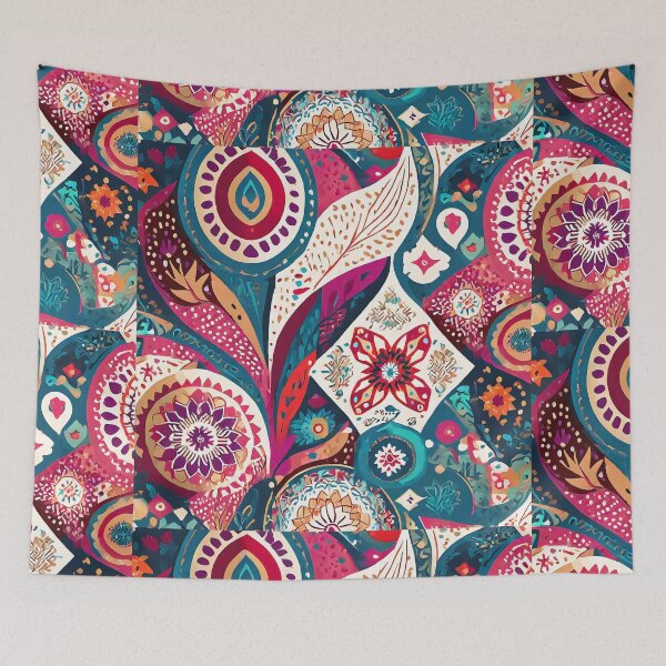 Item preview, boho style traditional colorful fabric pattern design designed and sold by ironpalette.