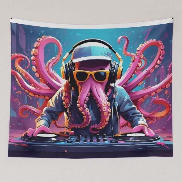 Item preview, Cephalo Beat Master: Octopus Decks Out in Vibrant Grooves designed and sold by ArtComixHaven.