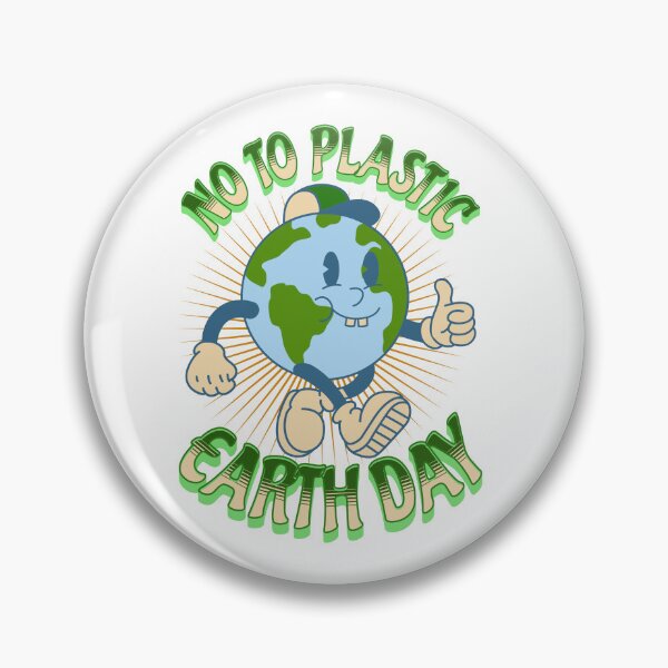 Item preview, No to plastics, cute retro earth character designed and sold by BritishDelights.