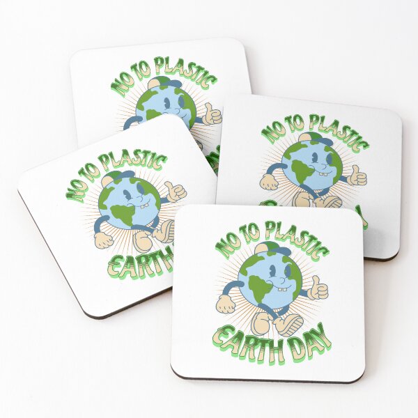 Item preview, No to plastics, cute retro earth character designed and sold by BritishDelights.