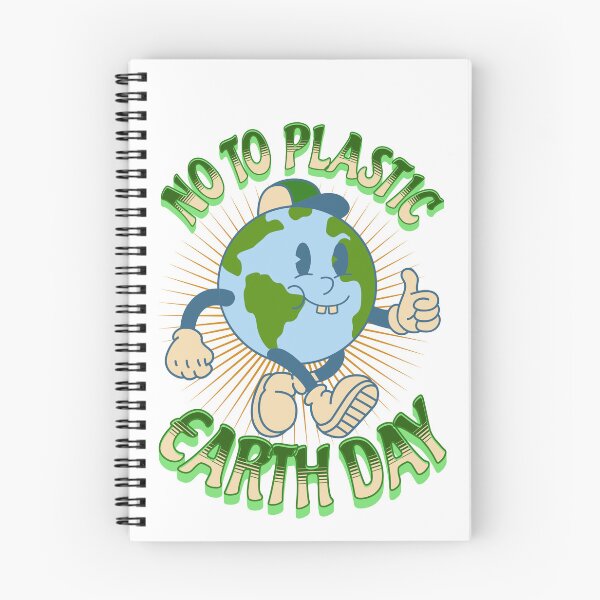 Item preview, No to plastics, cute retro earth character designed and sold by BritishDelights.