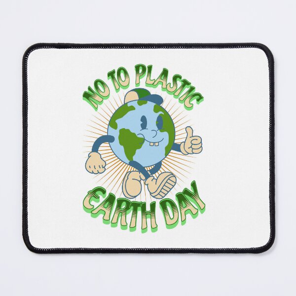 Item preview, No to plastics, cute retro earth character designed and sold by BritishDelights.
