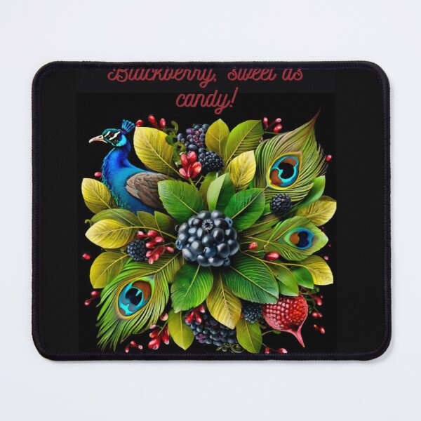 Item preview, Square pattern of green leaves, colorful fruits of the forest, with peacock feathers. designed and sold by Ewa Stęplewska.