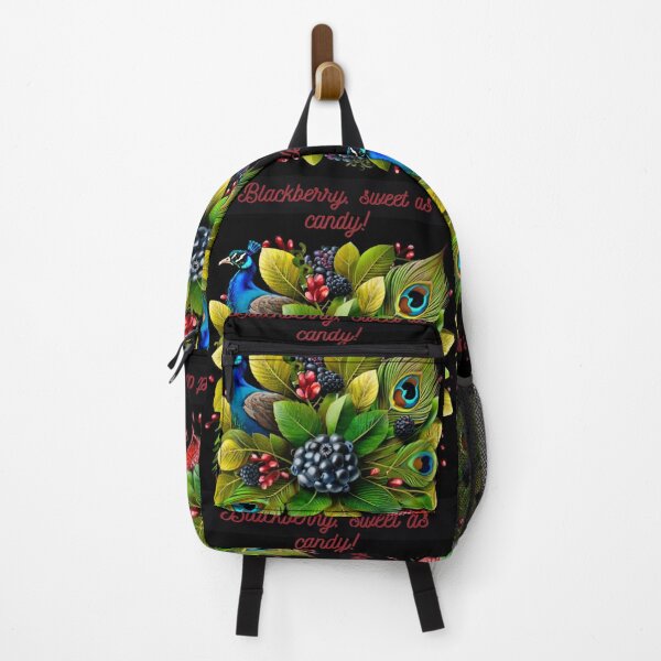 Item preview, Square pattern of green leaves, colorful fruits of the forest, with peacock feathers. designed and sold by Ewa Stęplewska.