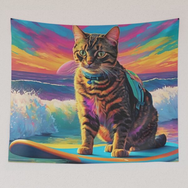 Item preview, Painting Of A Surfing Cat designed and sold by Bunmigraphics .