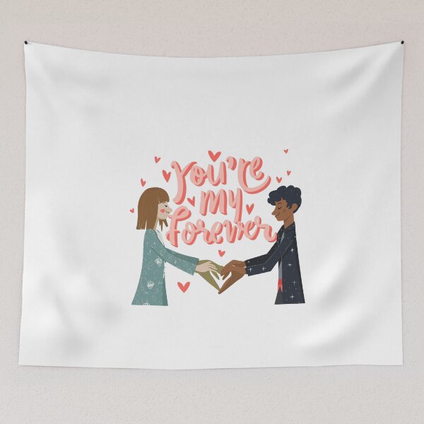 Item preview, Love Art Illustration: You're My Forever - Couple with Pink and Red Hearts designed and sold by HahaHandlesHub.