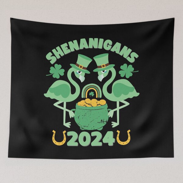 Item preview, St. Patrick's Day flamingo - shenanigans - 2024 designed and sold by EvergreenWhimsy.