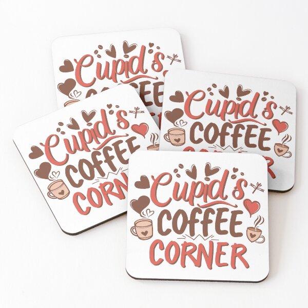 Item preview, Cupid & Coffee Corner: Dark Brown and Red Design with Decorative Hearts and Centered Message for Couple designed and sold by HahaHandlesHub.