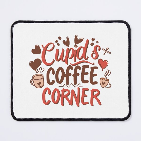 Item preview, Cupid & Coffee Corner: Dark Brown and Red Design with Decorative Hearts and Centered Message for Couple designed and sold by HahaHandlesHub.