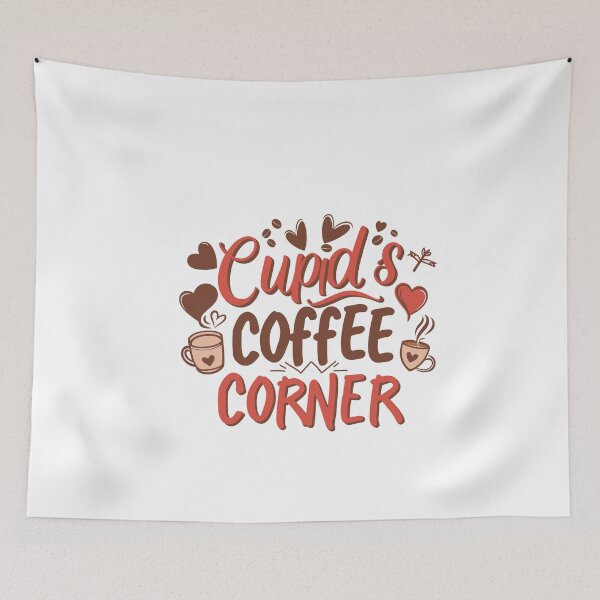 Item preview, Cupid & Coffee Corner: Dark Brown and Red Design with Decorative Hearts and Centered Message for Couple designed and sold by HahaHandlesHub.