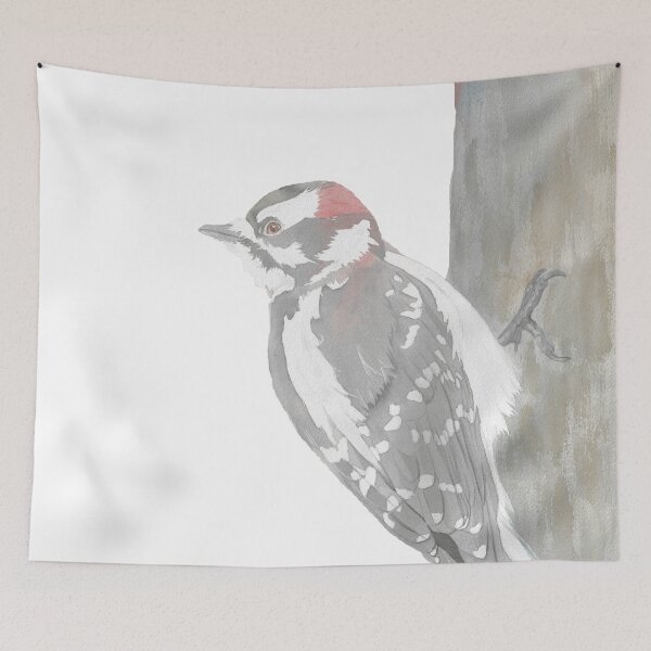 Item preview, Downy woodpecker bird portrait watercolor designed and sold by L'Atelier Oranjade.
