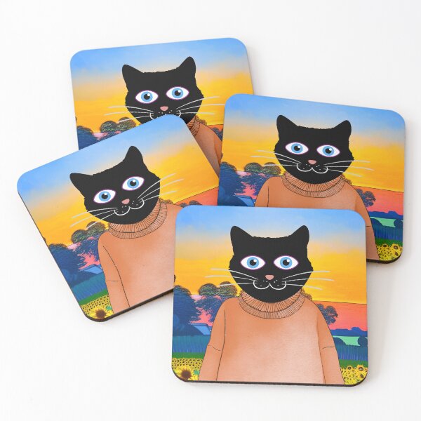 Item preview, Black cat in sunflower field designed and sold by GasconyPassion.