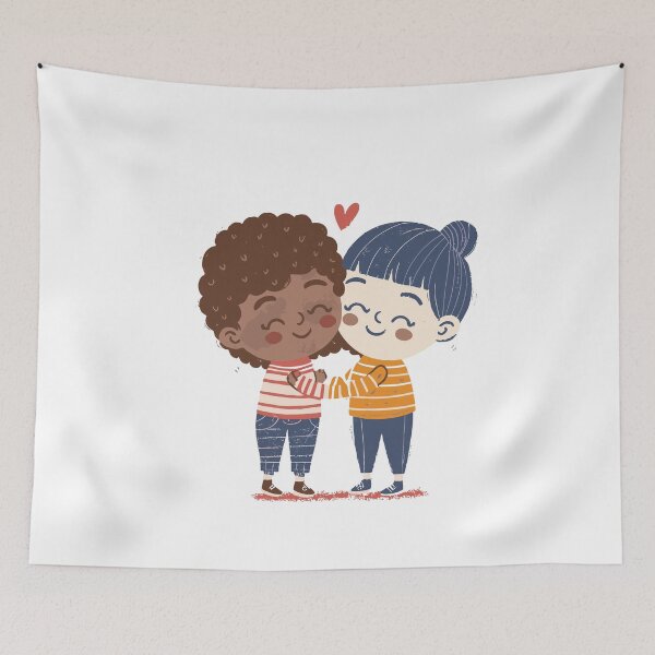 Item preview, Just Us : Intertwined Love Illustration - Cute Couple Holding Heart, Romantic Relationship Artwork, Diverse Characters Design designed and sold by HahaHandlesHub.