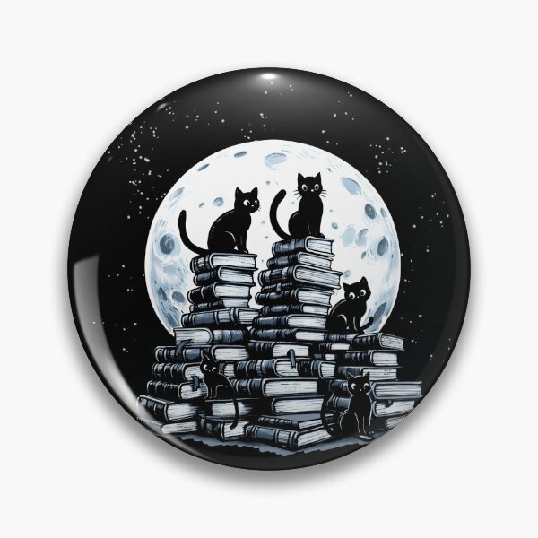 Item preview, Black Cats and book, watercolor fullmoon, books lover, cats and books lovers designed and sold by Collagedream.