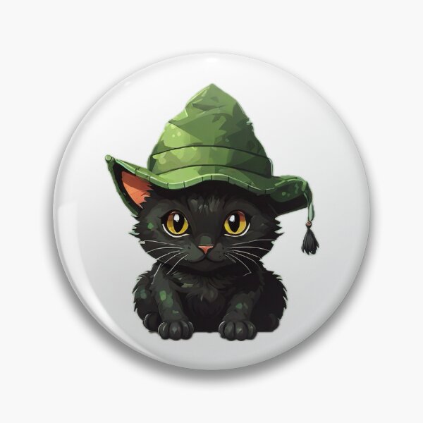 Item preview, Cute Black Cat wearing a green hat - Pixel Art designed and sold by pinksunsets.