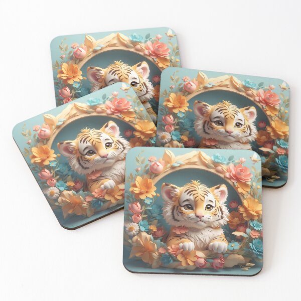 Item preview, Adorable Tiger with Floral Accents designed and sold by Neranchara.