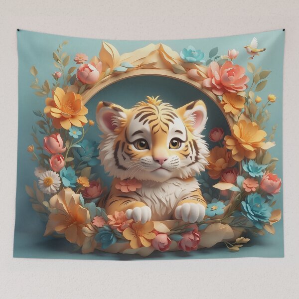 Item preview, Adorable Tiger with Floral Accents designed and sold by Neranchara.