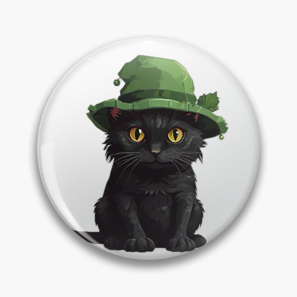 Item preview, Cute Black Cat with green frog hat - Pixel Art designed and sold by pinksunsets.