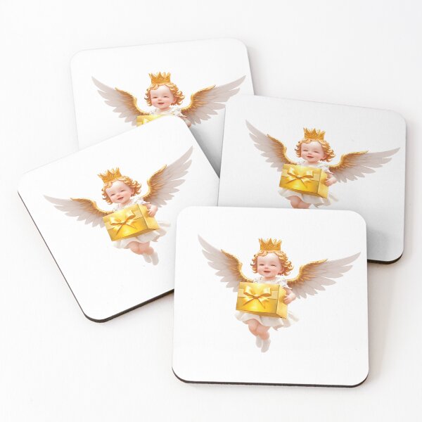 Item preview, Angel Baby Girl Princess with Crown Holding a Golden Gift Box designed and sold by bagstudio.