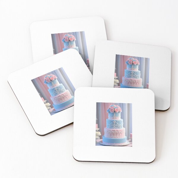 Item preview, Pink and Light Blue Wedding Cake With Roses designed and sold by JoyPhotoArt.