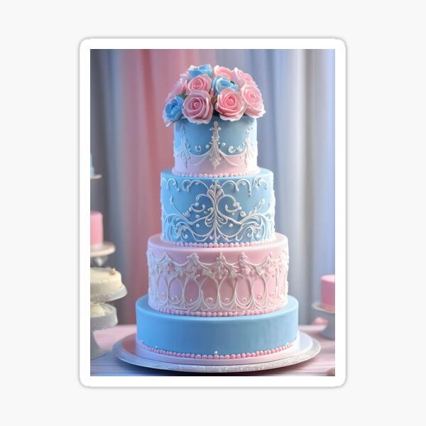 Artikel-Vorschau von Rosa und hellblaue Hochzeitstorte mit Rosen, designt und verkauft von JoyPhotoArt.