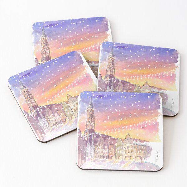 Item preview, Nightly Snowfall in Landshut with St Martin and Old Town designed and sold by artshop77.