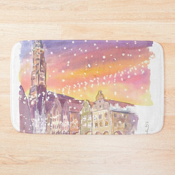 Artikelvorschau, Nächtlicher Schneefall in Landshut mit St. Martin und Altstadt entworfen und verkauft von artshop77.