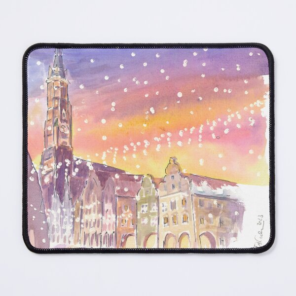 Item preview, Nightly Snowfall in Landshut with St Martin and Old Town designed and sold by artshop77.